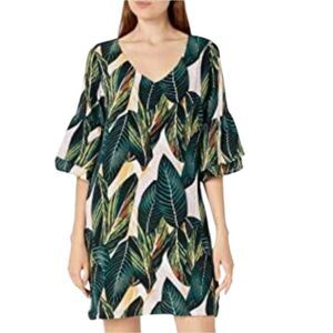 Belongsci Tropical Palm Leaf Ruffle Sleeve Sheath Dress
